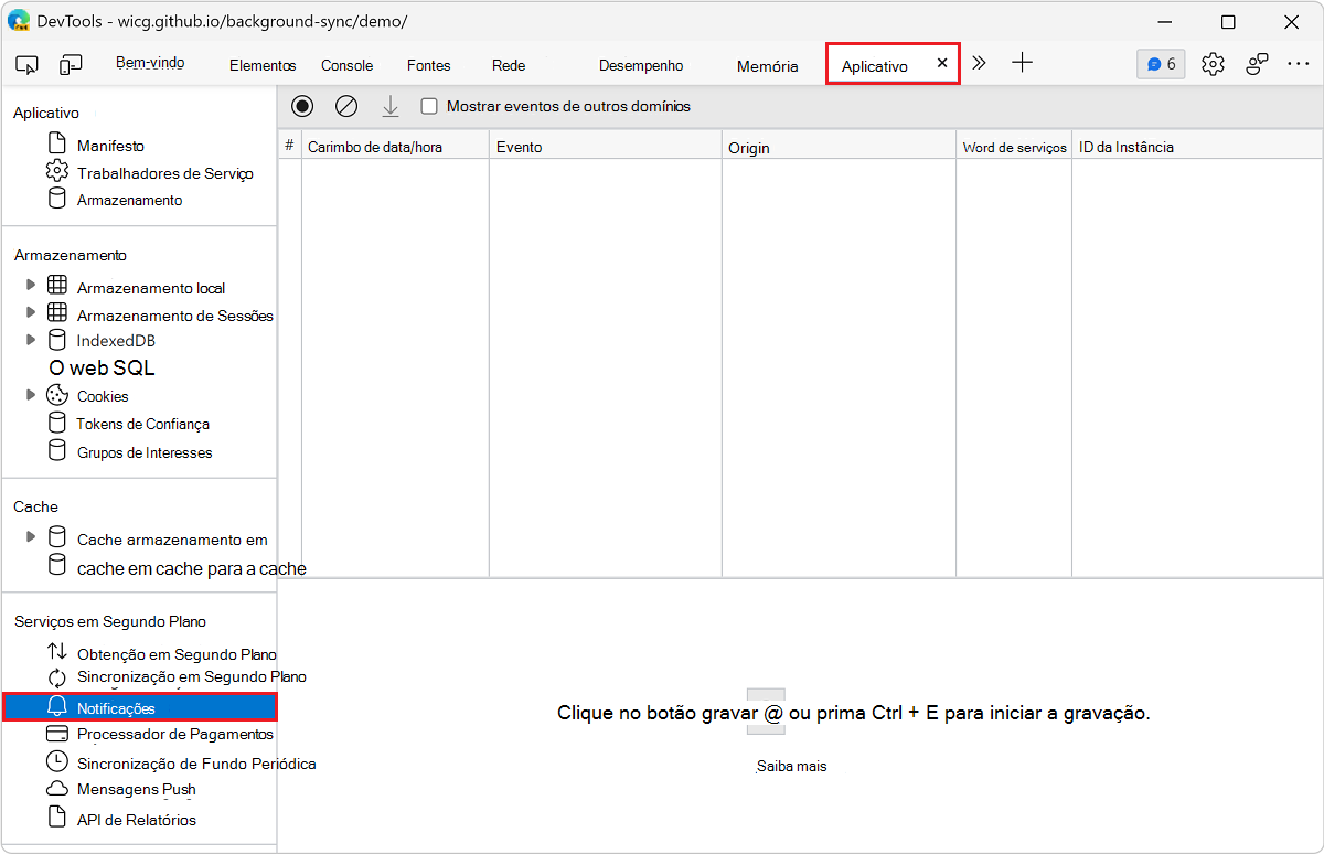 O painel Notificações