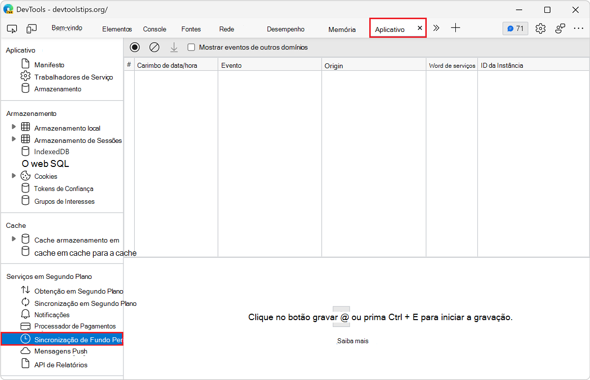 O painel Sincronização de Fundo Periódica