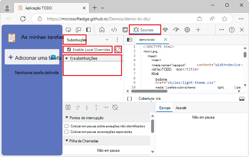 Configuração bem-sucedida de uma pasta de substituições