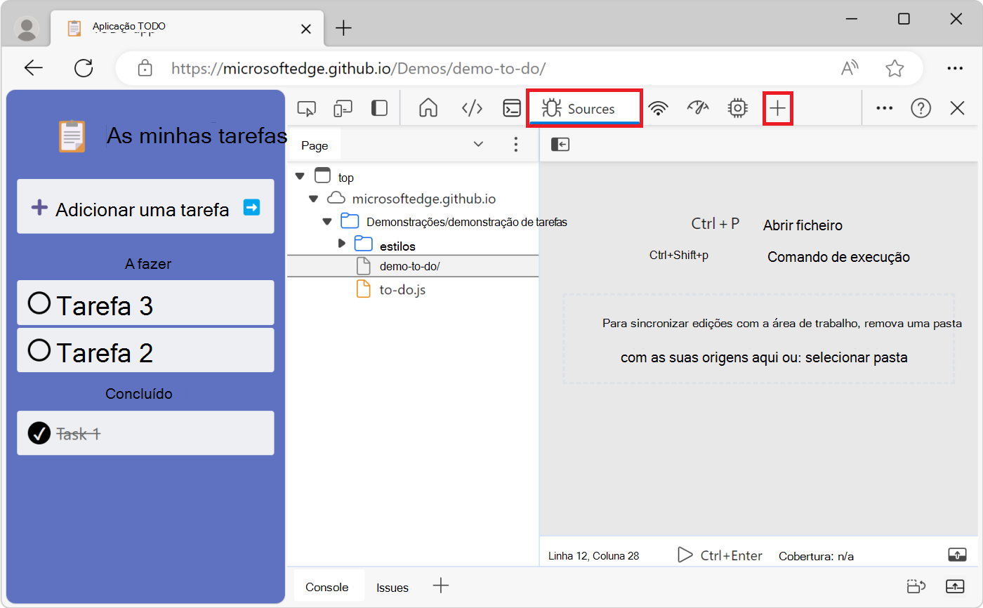 A ferramenta Origens com o separador Página aberto à esquerda