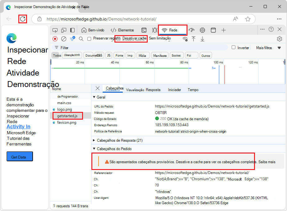 Mensagem de aviso de cabeçalhos provisórios