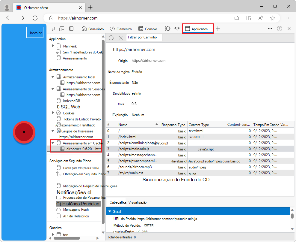 Painel Armazenamento em Cache
