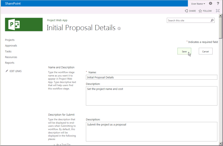 Adicionar uma fase de fluxo de trabalho no Project Web App