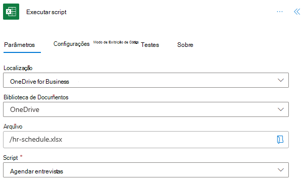 A ação de script Executar concluída para obter dados de entrevistas a partir do livro.