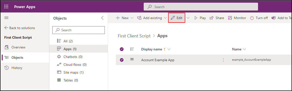 Editar o aplicativo na solução