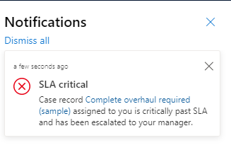 Notificação com um bloco de texto que inclui um link embutido.
