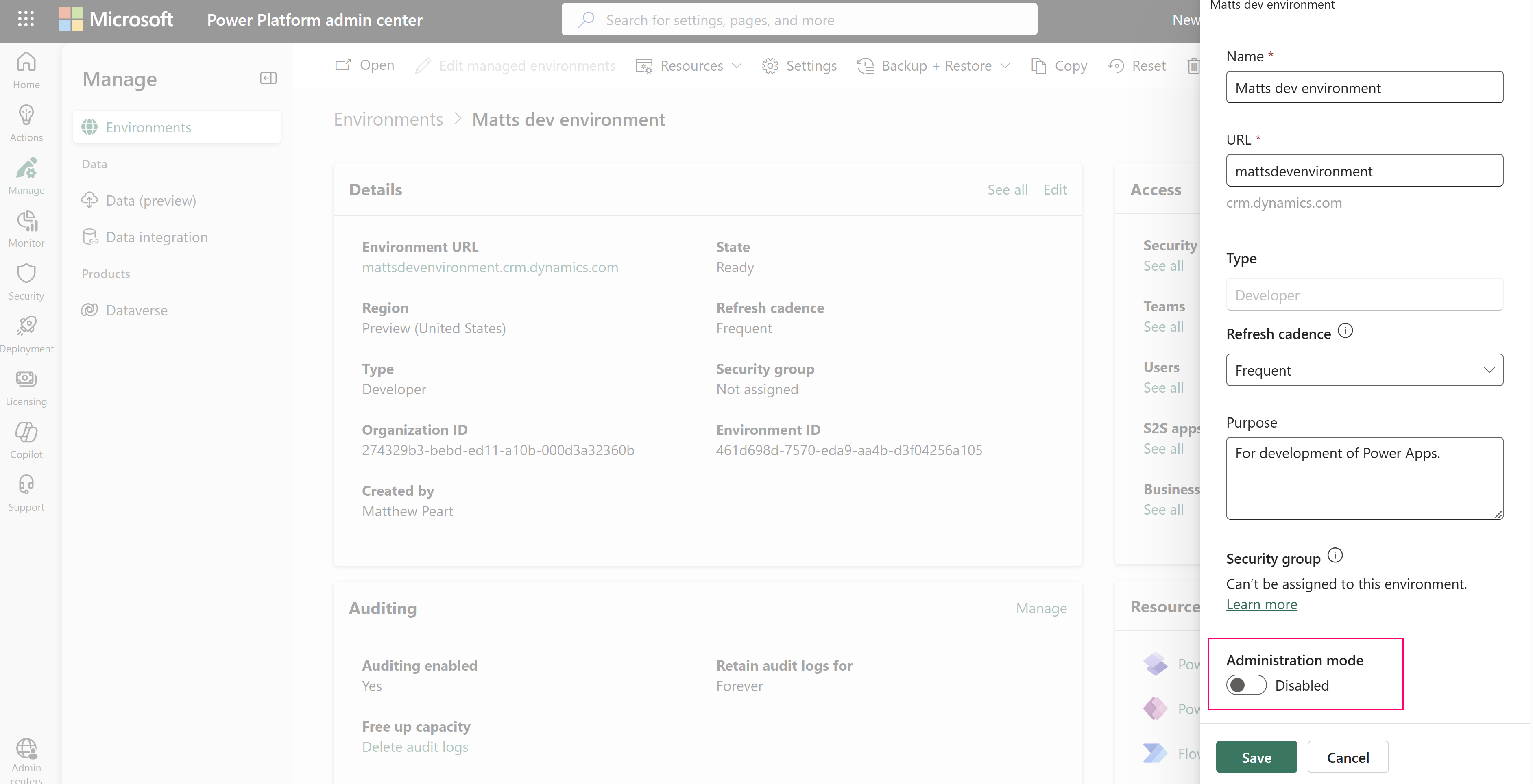 Desabilitar modo de administração.