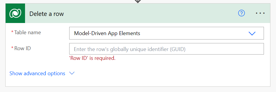 Excluir uma ação de fluxo em uma linha da tabela do Dataverse usando o elemento de aplicativo baseado em modelo