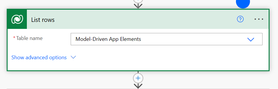 Listar as linhas da tabela Dataverse do elemento de aplicativo orientado por modelo por meio de um fluxo