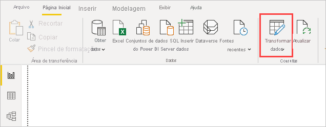 Captura de tela do Editor do Power Query no Power BI Desktop, mostrando a seleção transformar dados.