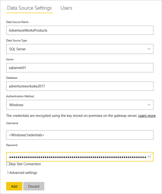 Captura de tela que mostra as novas configurações de conexão.