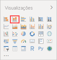 Captura de tela do painel Visualizações com o gráfico de colunas empilhadas realçado.