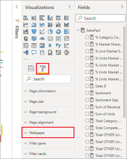 Captura de tela do painel Visualizações, realçando a opção Papel de Parede.
