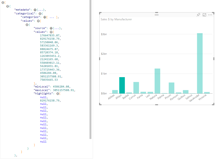 Captura de tela da dataView que dá suporte ao realce.