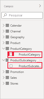 Captura de tela de Colunas na lista de Campos.