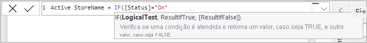 Captura de tela de 'On' adicionada à fórmula.