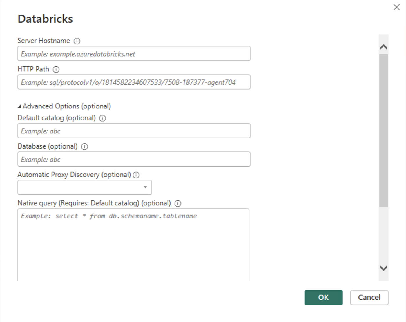 Especifique o Databricks SQL Warehouse.