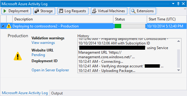 Janela de Log de Atividade do Microsoft Azure