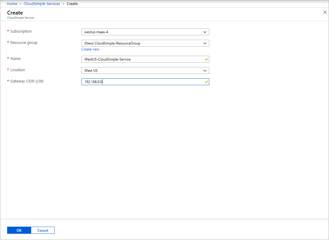 Criando o serviço CloudSimple