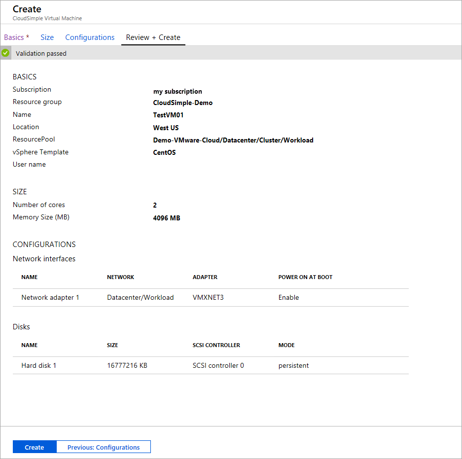Criar máquina virtual do CloudSimple – revisar