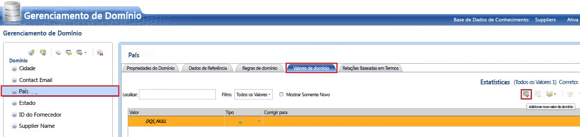 Adicionar Novo Valor de Domínio - Botão da Barra de Ferramentas