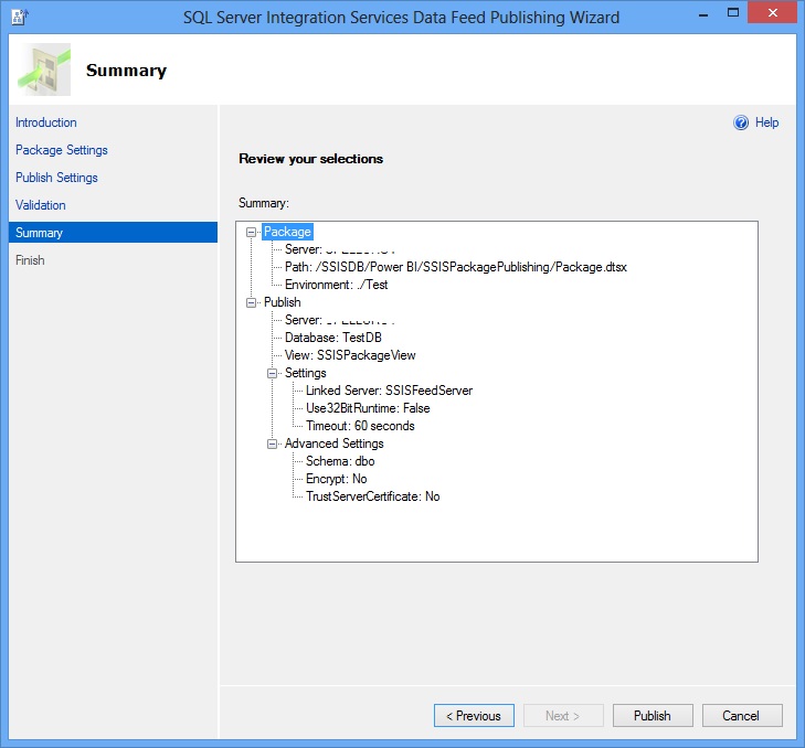 Assistente de Publicação de Feed de Dados – Página de Resumo Assistente de Publicação de Feed de Dados – Página de Resumo