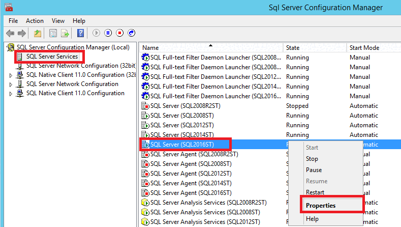 Captura de tela das propriedades do servidor do Configuration Manager.