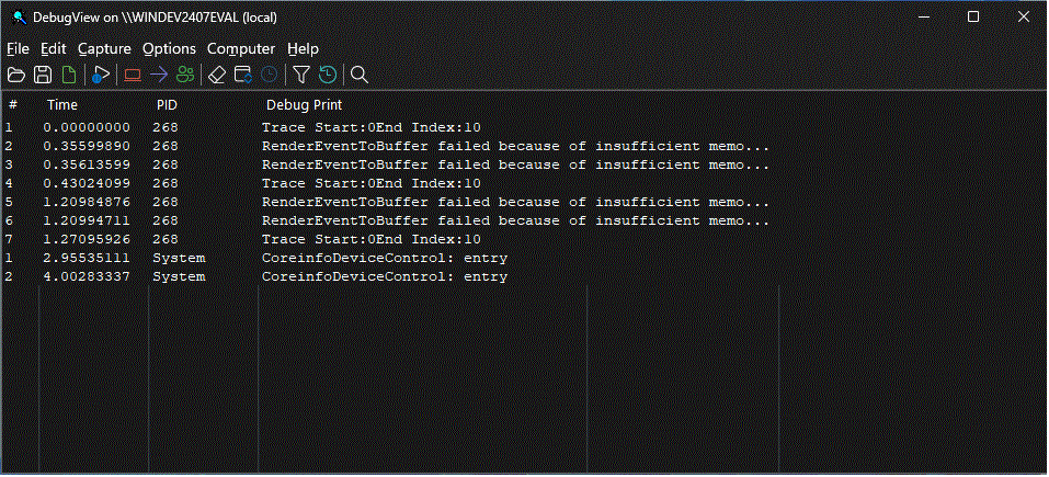 Captura de tela do DebugView