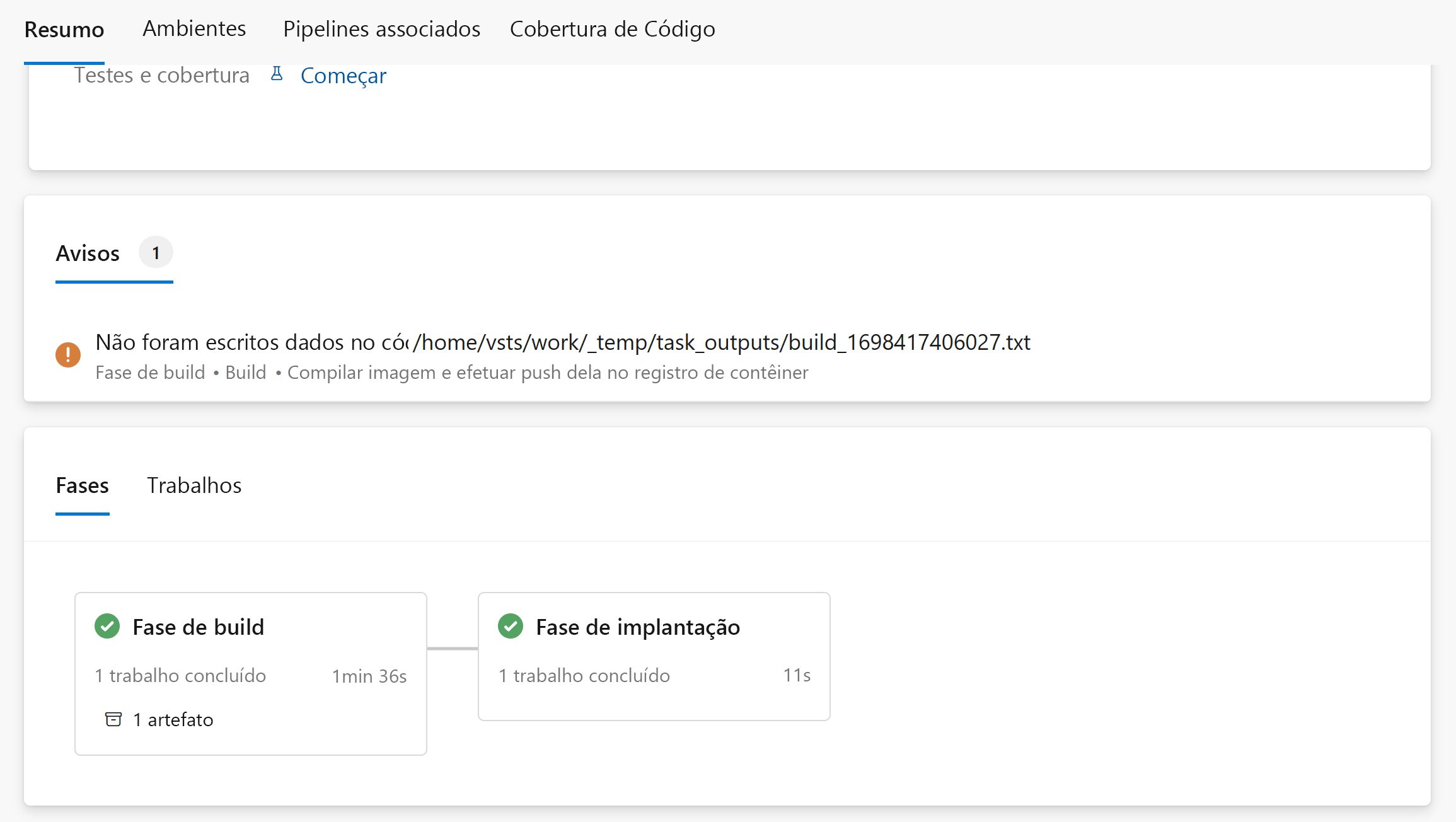 Uma captura de tela mostrando o pipeline concluído.