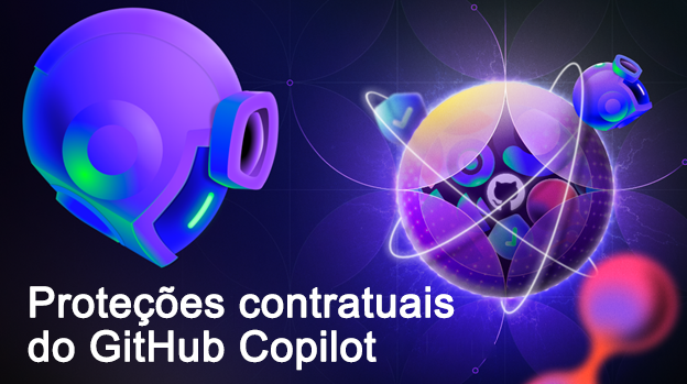 Captura de tela de uma representação futurista de cor neon do GitHub Copilot representada como um capacete robótico estilizado.