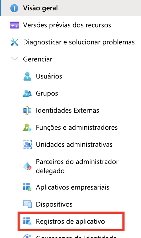 Captura de tela mostrando o menu do Microsoft Entra ID&nbsp;no portal do Azure.
