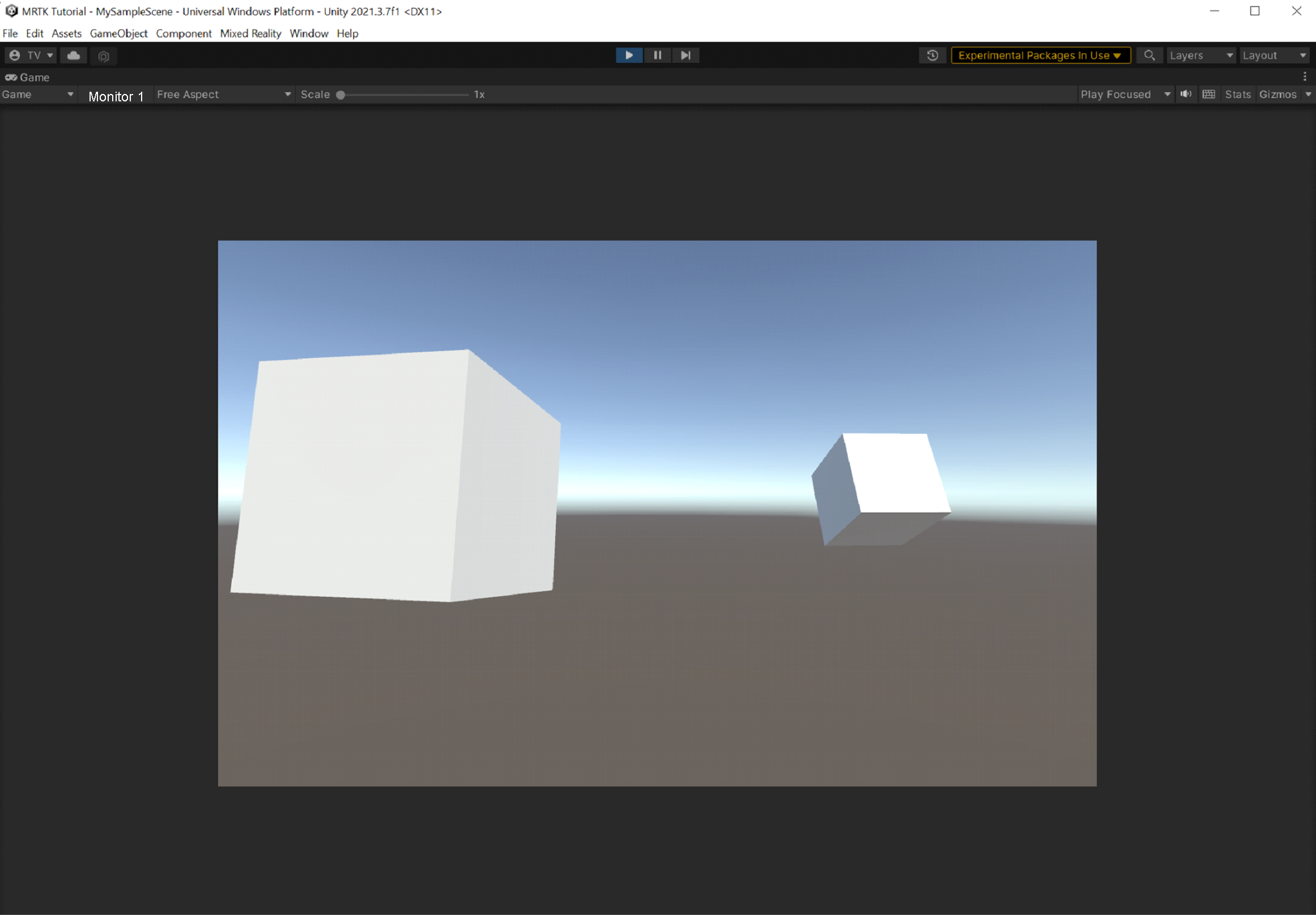 Captura de tela da janela Jogo depois de entrar no modo de jogo.