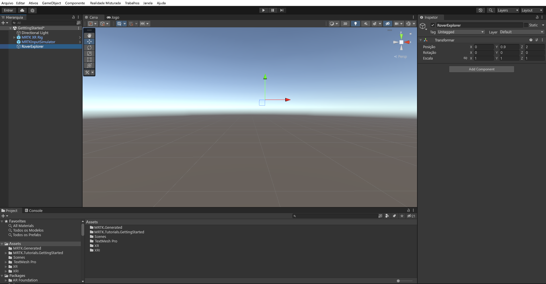 Captura de tela que mostra o objeto RoverExplorer selecionado e posicionado.