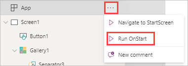 Captura de tela da propriedade Run OnStart com a fórmula exibida.