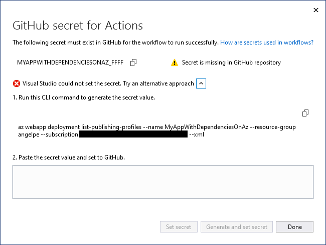 definir segredo do GitHub ausente