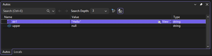 Captura de tela que mostra a janela Autos.