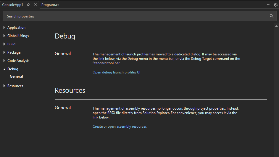 Captura de tela que mostra as propriedades do projeto.