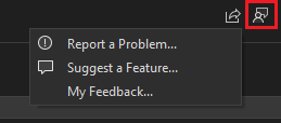 Captura de tela do menu Enviar Comentários no Visual Studio.