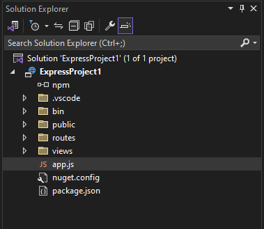 Captura de tela do Gerenciador de Soluções no Visual Studio.