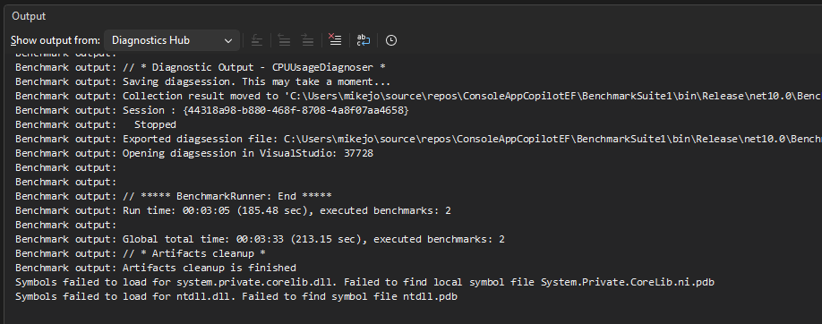 Captura de tela da saída do benchmark.