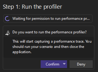 Captura de tela da solicitação iniciar a criação de perfil.