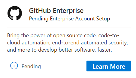 Configuração de conta Enterprise pendente do GitHub Enterprise