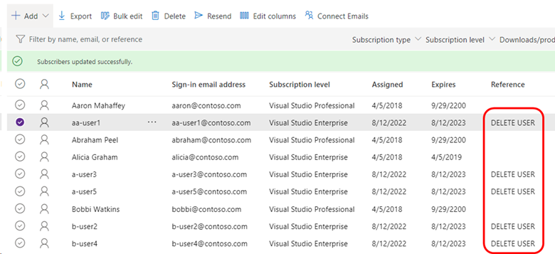 Lista mostrando referências