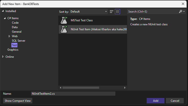 Captura de tela da janela Adicionar Novo Item.