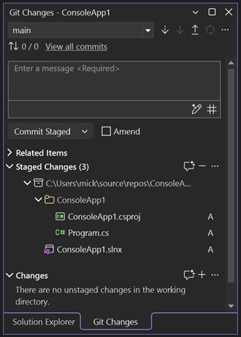 Captura de tela que mostra a caixa de diálogo de confirmação do Git no Visual Studio.