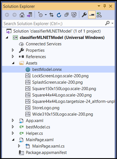 Estrutura do projeto com o modelo ONNX adicionado