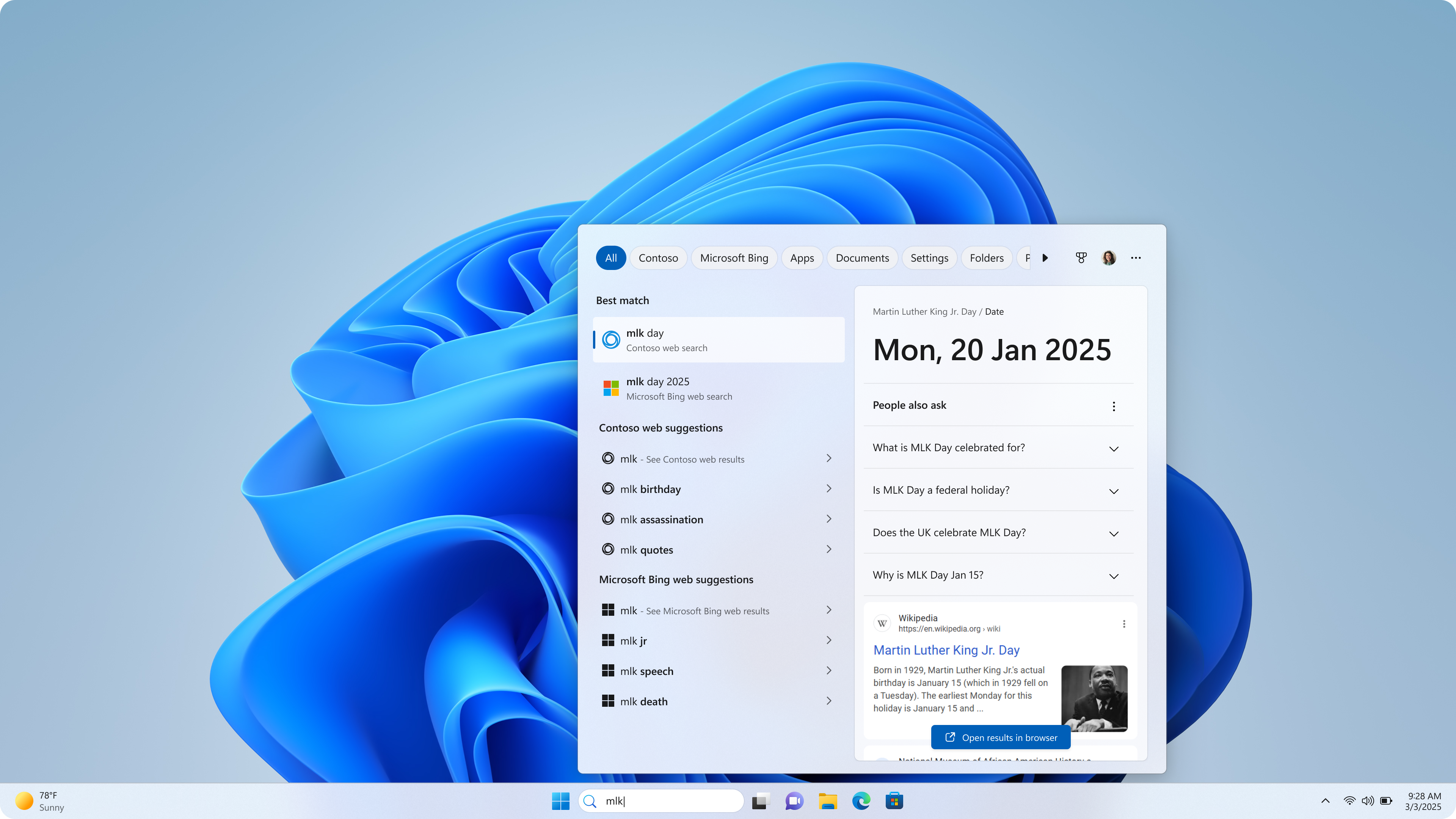 Captura de tela da interface do usuário do Windows Search com integração de provedor de pesquisa de terceiros.