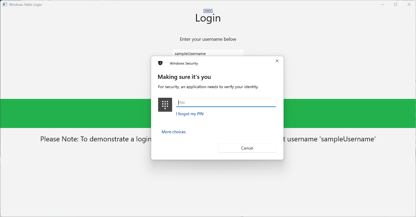 A captura de tela do prompt de PIN de login do Windows Hello