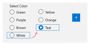 Exemplo de navegação horizontal do teclado com foco no último item em uma coluna