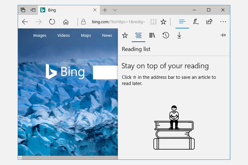 Exemplo de exibição dividida no Microsoft Edge